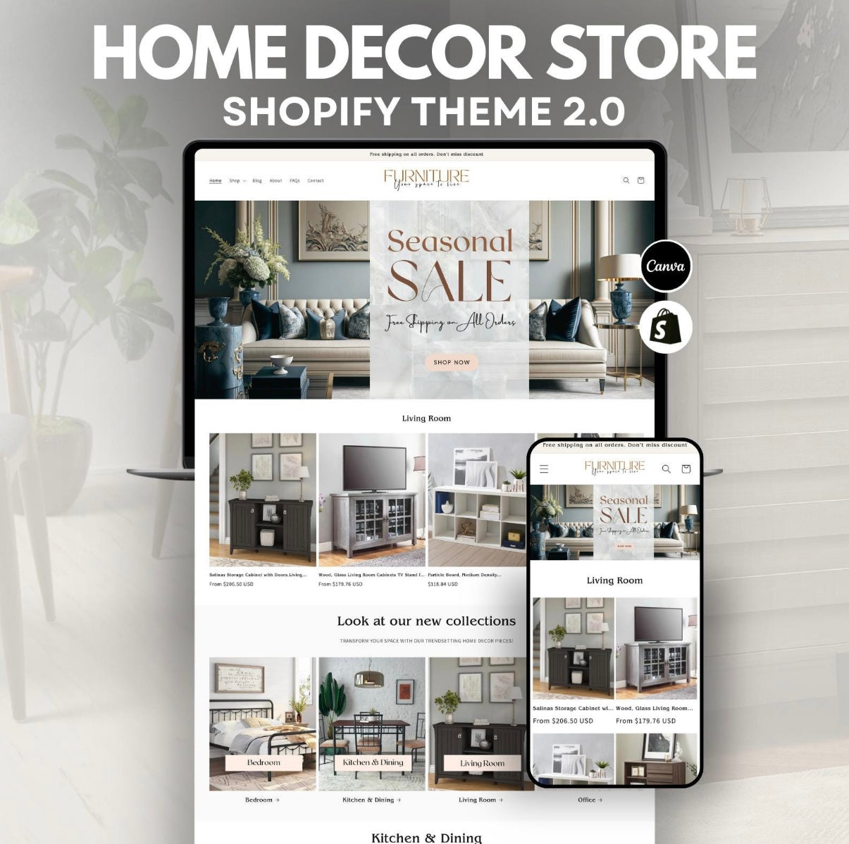 Home Furniture Shopify Theme | OS 2.0 | Editable Canva Banners | Easy Install