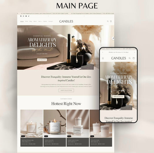 Candle Boutique – Minimal Shopify 2.0 Theme in Beige & White + 20 Instagram Templates