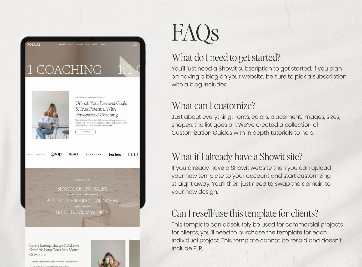 Rosalie Showit Template – Elegant Website Design for Creatives, Coaches & Agencies